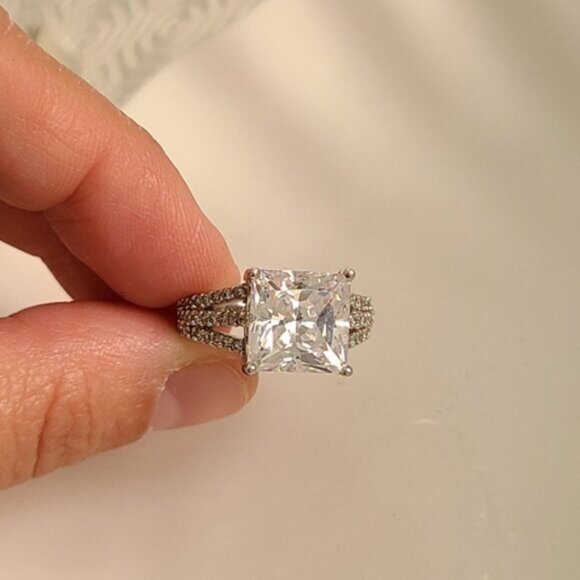 Vintage Sterling Silver 925 Radiant Cut CZ Cocktail Statement Ring Size 6 - Picture 6 of 14